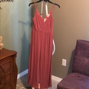 Rose colored flowy pant romper